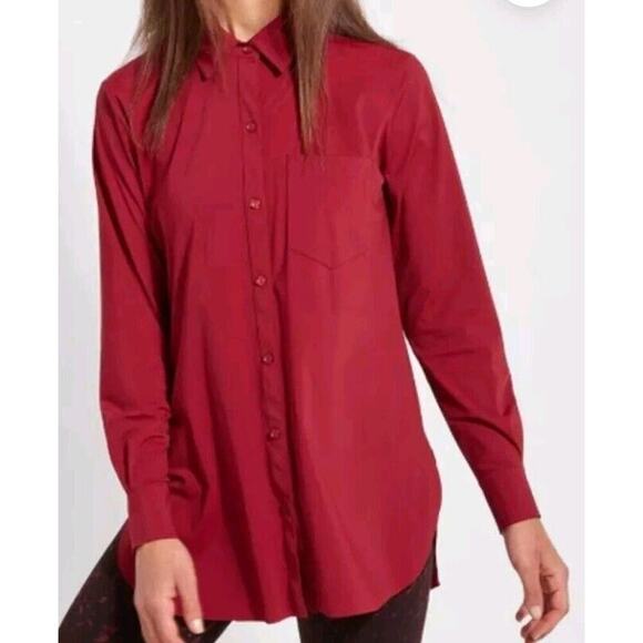 NEW Lysse Schiffer Button Down Shirt Size M Rich Currant Red Stretch Tunic Top - Picture 1 of 15